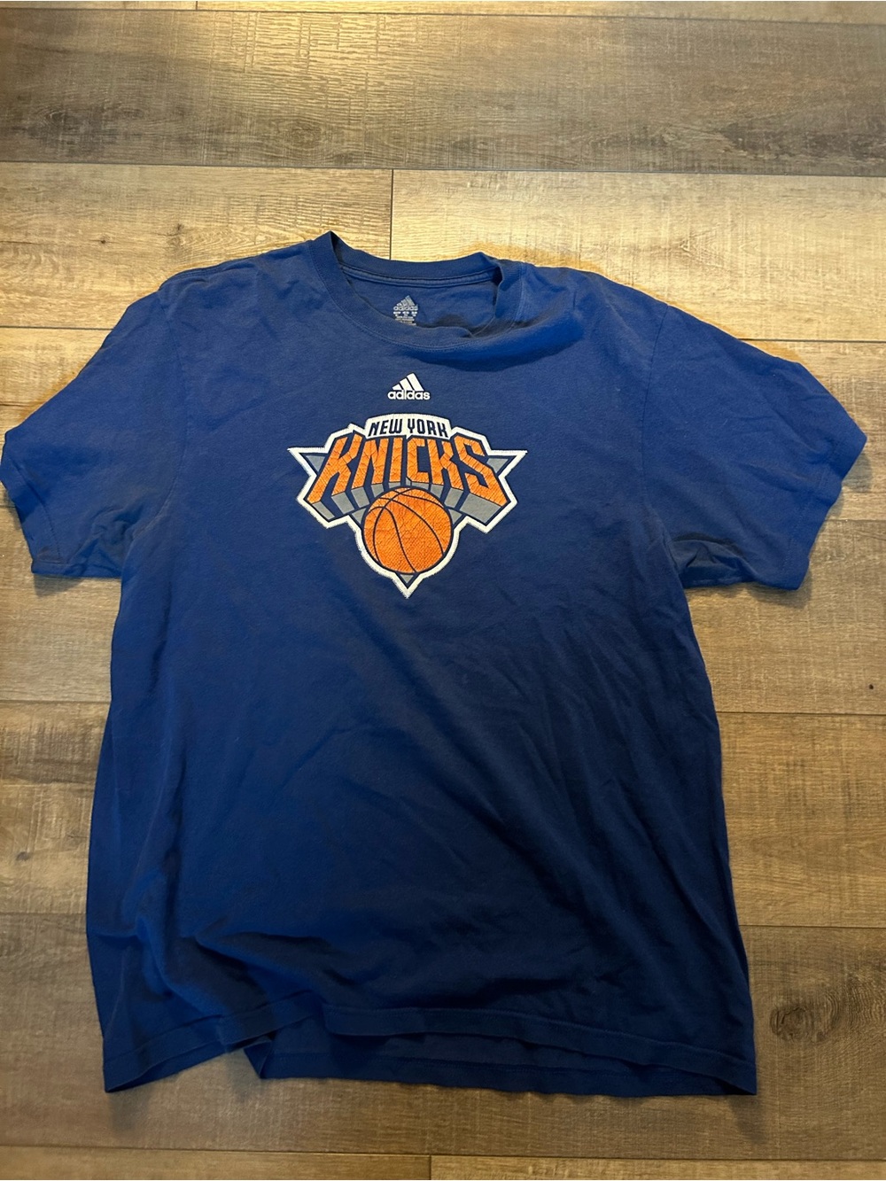 adidas Blue New York Knicks Graphic T‑Shirt with Orange Logo